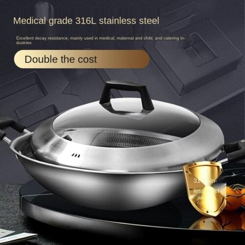 316 Stainless Steel Honeycomb Non Stick Wok Household Large Double Ear Frying Pan Stir Fried Round Bottomed Wok