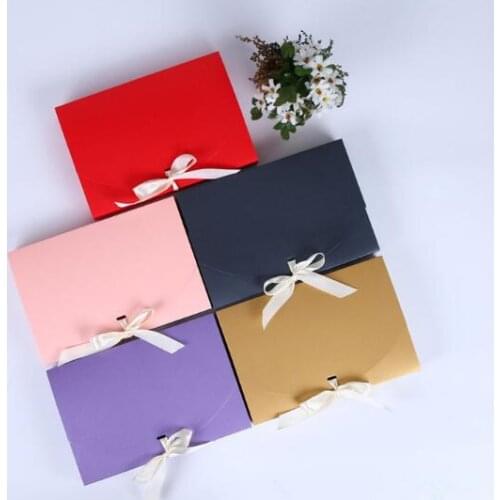 400pcs 26x17.5x3.5cm Large Gift Box Cosmetic Bottle Scarf clothing Packaging Color Paper Box with ribbon Underwear packing box