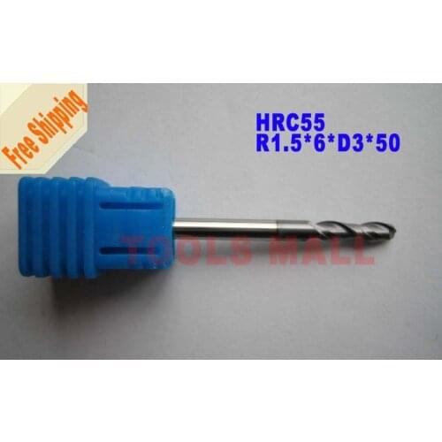 Free shipping - 8pcs 3mm 2 Flutes Ball nose Spiral Bit Milling Tools Carbide CNC Endmill Router bits hrc55 R1.5*6*D3*50