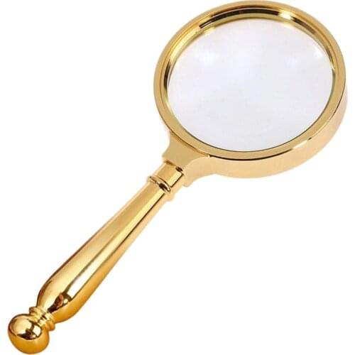 80mm Multipurpose Loupe Handheld Bronze Metal Handheld Reading Magnifiers 5X Hand Lupa