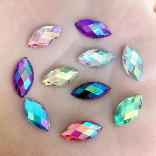 80pcs 7*14.5mm Stick Crystal AB Flatback Rhinestones Stick On Crystals Stones Horse Eye Acrylic Strass For DIY Clothes Crafts