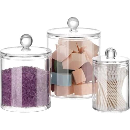 Acrylic Transparent Cosmetic Storage Box Dustproof With Cover Swab Cotton Ball Organizer Holder Storage Jar Plastic Container