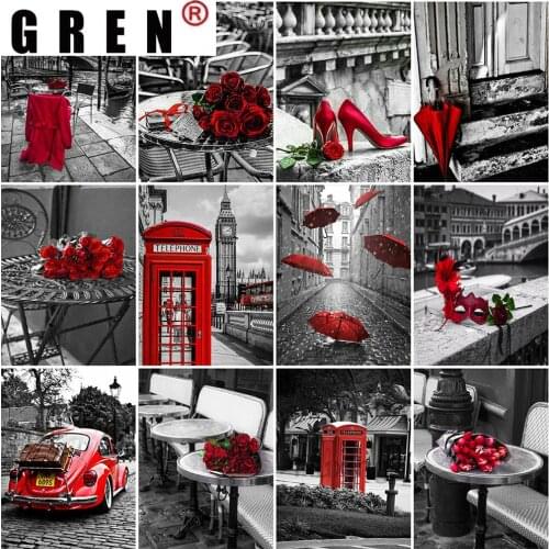 GREN Home Decoration Full Square Diamond Painting Black White 5D DIY Diamond Embroidery Sale Landscape Rhinestone Picture