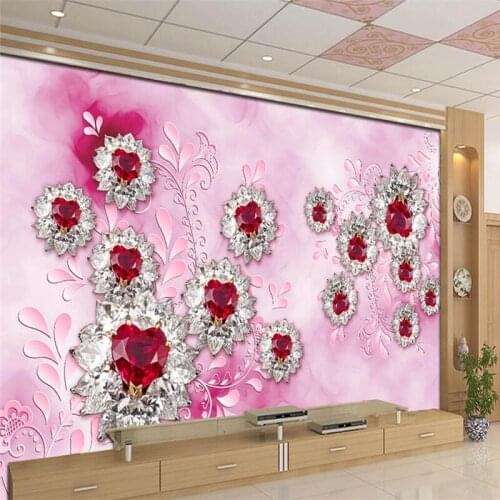 Beibehang custom papel de parede for Living Room Fantasy Rose Crystal Flower Ruby Wall Painting Photo wall paper TV Background