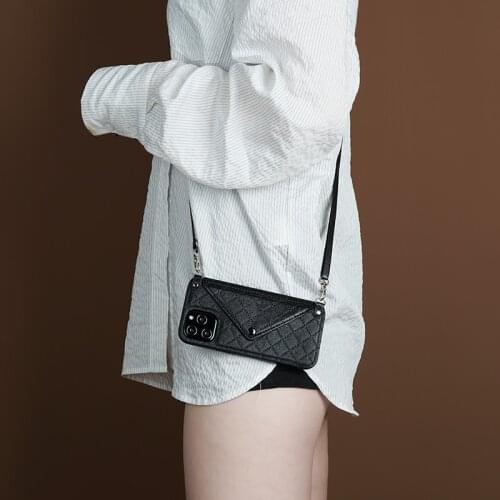 For iPhone 12mini 12 11 Pro max Xs max XR Messenger Backpack Phone Case Change Card Protective Cover High-end Strap Lanyard Case