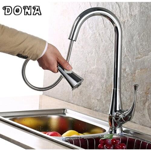 Two Functions Copper Dual Sprayer Kitchen Faucet Single Handle brass Pull Out Kitchen Mixer Tap DONA1176
