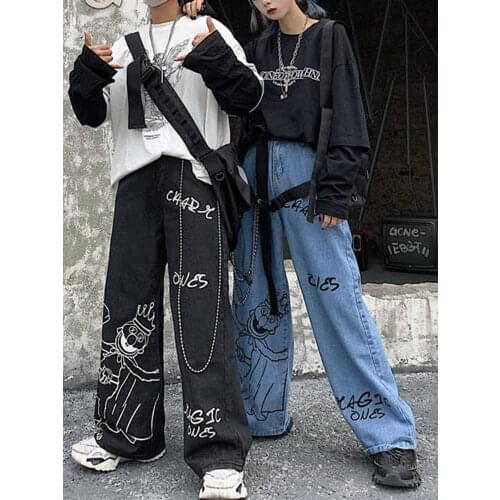 Summer Vintage Jeans Woman Long Trousers Cowboy Female Oversized Streetwear Cartoon Print Pants Harajuku Amine Pants Female