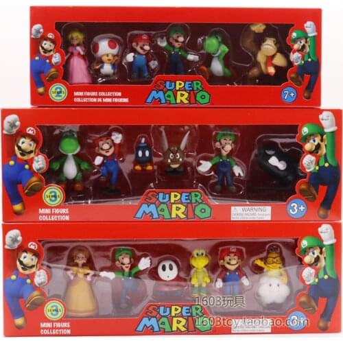 6Pcs/lot 3-7cm Super Mario Bros PVC Action Figure Toys Dolls Model Set Luigi Yoshi Donkey Kong Mushroom for kids birthday gifts