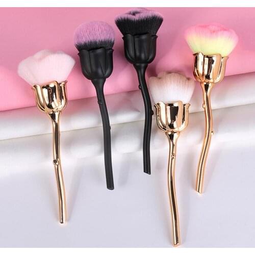 Makeup Brush Rose Flower Pattern Ergonomics Handle Skin-Friendly Soft Rose Shape Flower Cosmetic Brush for Beauty