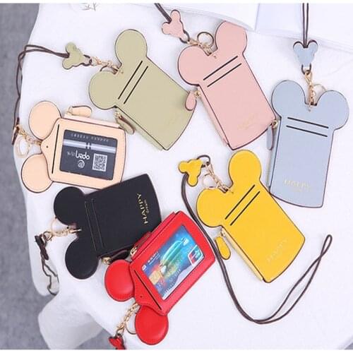 Korea Cartoon Mouse Chest Hanging Neck Rope Women Wallets Zipper PU Leather Coin Purse Wallet Multi-card Bit Card Holder Card Ho