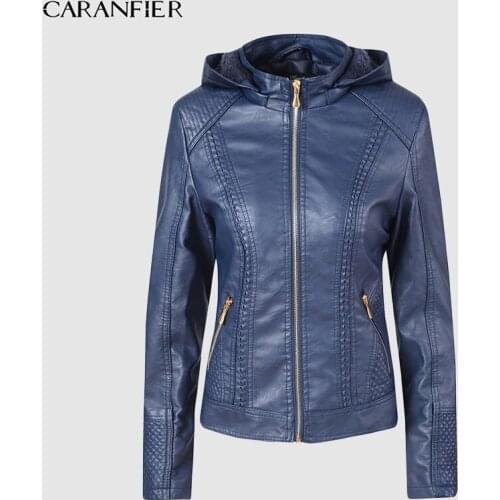 CARANFIER 2020 Faux Leather Jacket Women Hoodies Winter Autumn Motorcycle Jacket Brand Plus Velvet Faux Leather Jackets S-XL