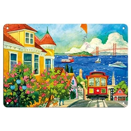 Spirit Of San Francisco - California Bay Area - Cable Car, Golden Gate Bridge Metal Tin Sign