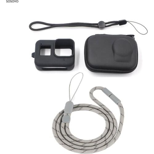 4 in 1 Mini Storage Bag Protective Silicone Case Neck Strap lanyard Sling Set For Gopro Hero 8 Black Sports Camera Accessories