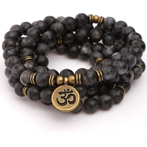 8mm Black Flash Stone Multi-layer Winding Beaded Bracelet OM Buddha Yoga Prayer Lucky 108 Mala Bracelet for Men Women