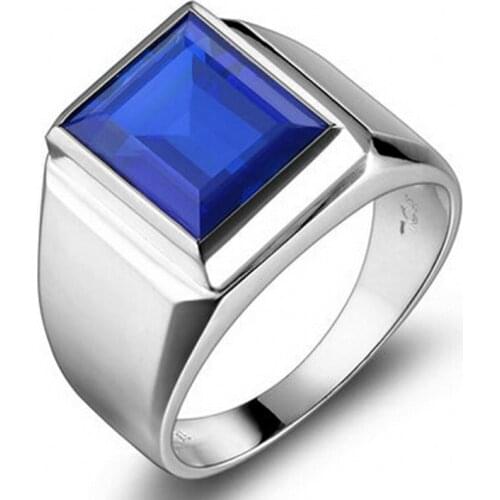 Handmade male ring 925 Sterling silver Big 8ct Blue AAAAA Zircon cz Statement Wedding Band Rings for men Finger Party Jewelry