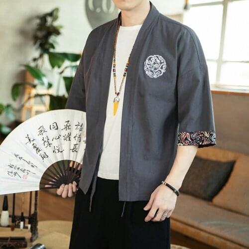 Mens Cardigan Jacket 2020 Summer New Chinoiserie Kimono Traditional Tang Embroidery Cardigan Large Jacket Japanese Clothing