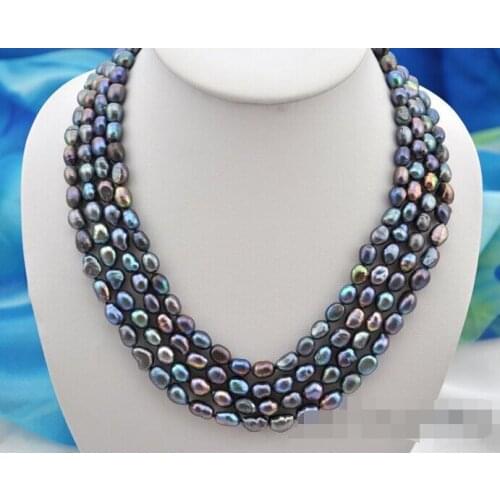 Charming 4row 17" 9mm baroque black freshwater pearl necklace