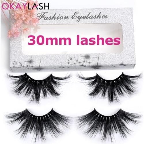 OKAYLASH Handmade 30mm Super Long Dramatic Dense 3D Mink Eyelashes Wispy Makeup Volume Soft False Eye Lashes for Wholesale