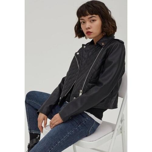 Punk thicker warm leather jacket female Locomotive style zipper stitching pu leather outerwear warm leather jackets F949