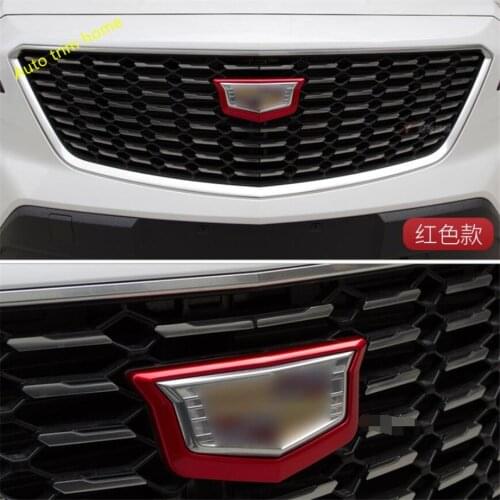 Front Middle Logo Styling Sticker Frame Cover Trim Fit For Cadillac XT4 2019 2020 2021 Red / Chrome / Carbon Fiber Look