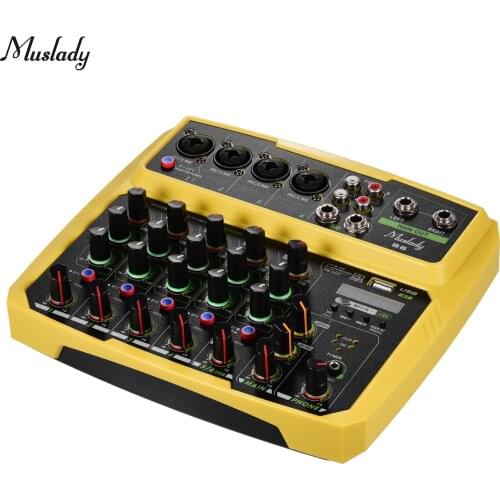 Muslady B6 Portable 6 Channels Audio Mixer USB Mixing Console Supports BT Connection with Sound Card Built-in 48V Phantom Power