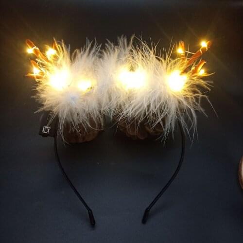 Women Girls LED Light Up Feather Fairy Tale Headband Retro Deer Ears Antler Hair Hoop Festival Glow Party Props