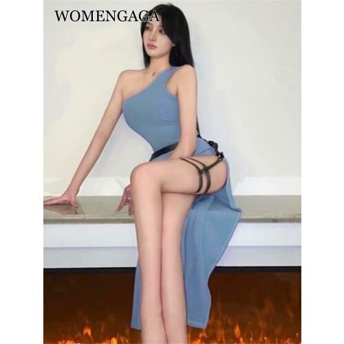WOMENGAGA Sexy Irregular High Waist Split Slim Tank Dress Vest Long Dresses Beach Boho Summer Womens Korean Women Q8GM