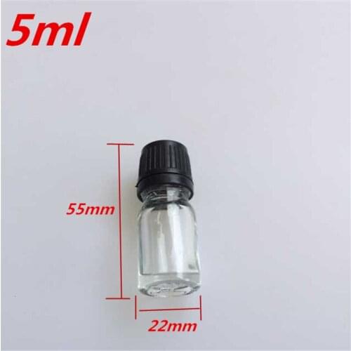 10 pcs 22x55 mm Transparent Glass Bottles With Black Plastic Safety Screw Cap&Plugs DIY 5 ml Empty Essential Oil Bottles