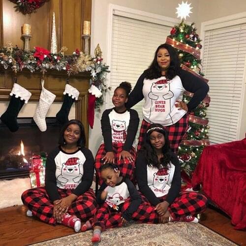 Christmas Family Pajamas Sets Cartoon Bear Print Parent-child Suits Sleepwear Baby Kids Dad Mom Matching Home Nightwear Outfits