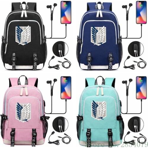 Attack On Titan Survey Corps Backpack USB Fashion Men Women Outdoor Travel Shoulder Bags Student Schoolbag Bookbag Laptop Bags