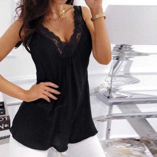 Plus Size 5XL 2020 Summer Fashion Ladies Tops Solid Color Sleeveless T-shirts Sexy & Club Lace Deep V-neck Women Shirts