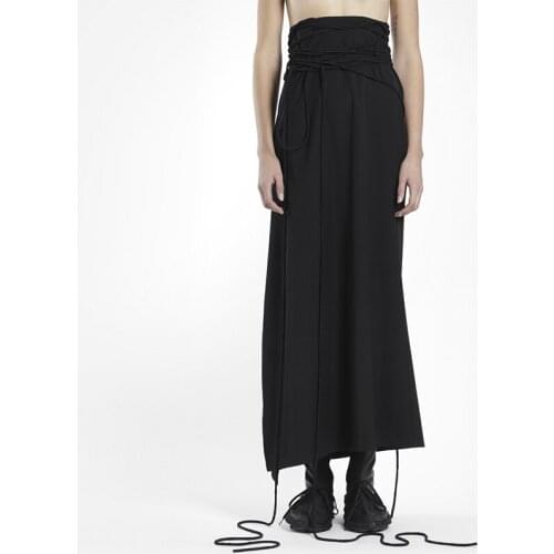 High waist thin belt side slit wool skirt Taiwan design