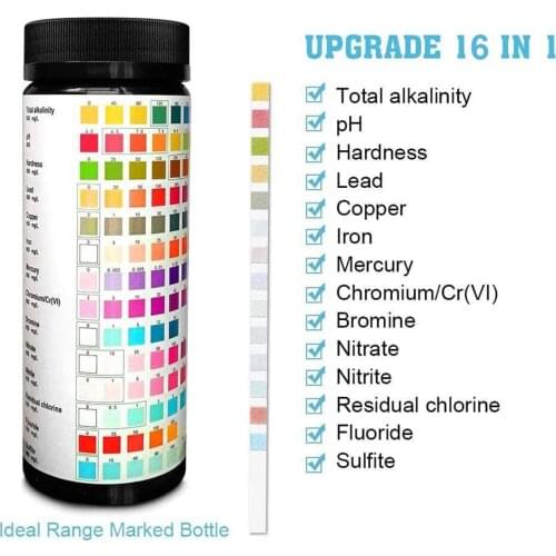 Pool Water Test Strip Chlorine PH Value Alkalinity Hardness Test Kit Drinking Water Test Paper For Pond Hot Tub Aquarium 16 In 1