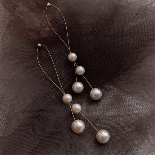Trend Simulation Pearl Long Earrings Female White Round Pearl Wedding Pendant Earrings Fashion Korean Jewelry Earrings
