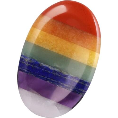 TUMBEELLUWA 7 Chakra Crystal Gemstone Oval Thumb Worry Stone for Anxiety,Chakra Healing Pocket Palm Stones Therapy Geometry