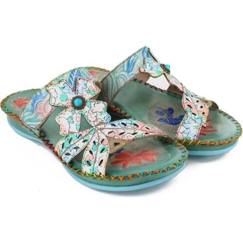 YourSeason Ladies Slippers 2021 Genuine Leather Flat With Handmade Concise Women Summer Slides Shoes Outside Mixed Colors