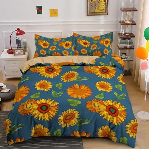 Sunflower Bedding Set Printing Single Queen King Size 2/3PCS Yellow Duvet Cover Sets With PillowCase Home Textile Gift