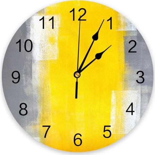 Yellow Gray Abstract Art Texture Wall Clock For Home Decoration Living Room Quartz Needle Hanging Watch Modern Kitchen Clock