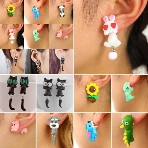 100% Handmade Polymer Clay Animal Earrings Cute Cat Red Fox Lovely Panda Squirrel Tiger Stud Earrings For Women Jewelry