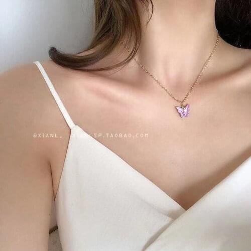 1PC Sweet Butterfly Pendant Necklace Fairy Simple Temperament Niche Cold Wind Clavicle Chain Japan and South Korea