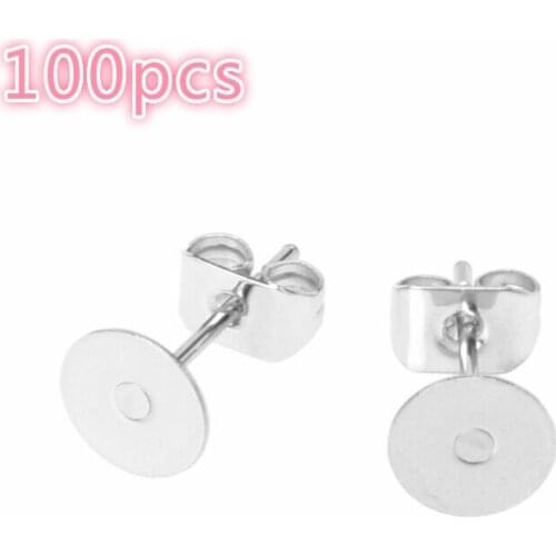 100 Pairs Flat Pad Silver Plated Earring Post Stud + Scroll Backs 4mm / 6mm / 8mm