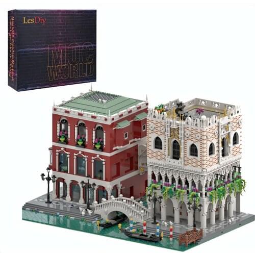 10262Pcs MOC-84806 Venetian Palace & Canal & Bridge Combination Scene Venetian Style Street View Building Block Set For Children