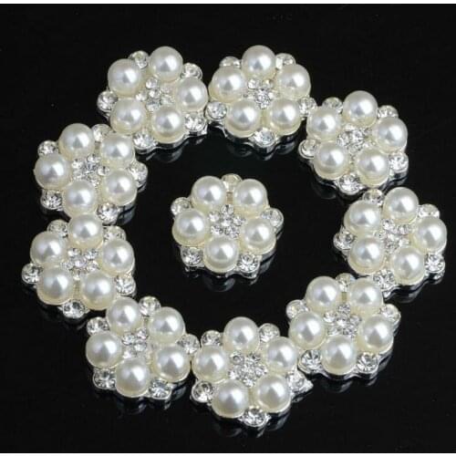 20pcs/lot 15*15mm white pearl flower alloy hair embellishments brooch hairbow center decoration accessories