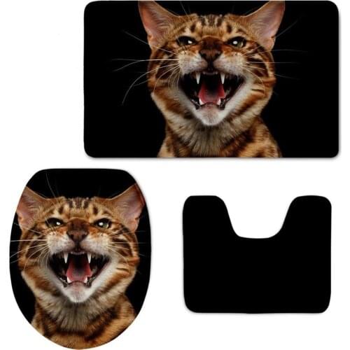 3D Animals 3 Piecet Toilet Cover Non Slip Mat Bath Rugs Toilet Seat Bath Rug Accessories for Bathroom Decor