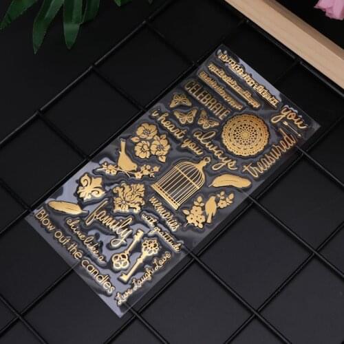 4 Pcs/Set DIY Filler Golden Letter Pattern Rose Transparent Self-adhesive Sticker Materials Epoxy Resin Crafts Findings Jewelry