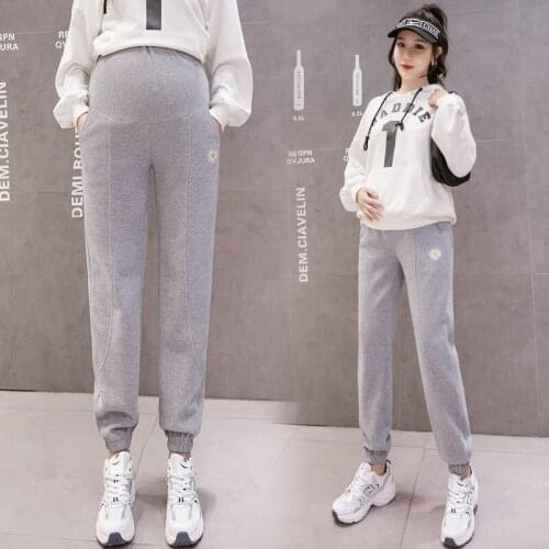 913# Maternity Pants Spring Autumn Casual Pants cotton Wide Leg Loose Comfy Belly Support Pants Elastic Waist