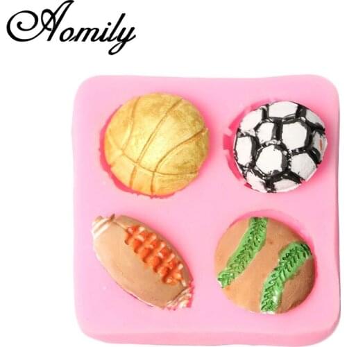 Aomily Football Basketball Rugby Baseball Shape Cookies Chocolate Mould Silicone Fondant Cake Molds DIY Kitchen Cake Decorating
