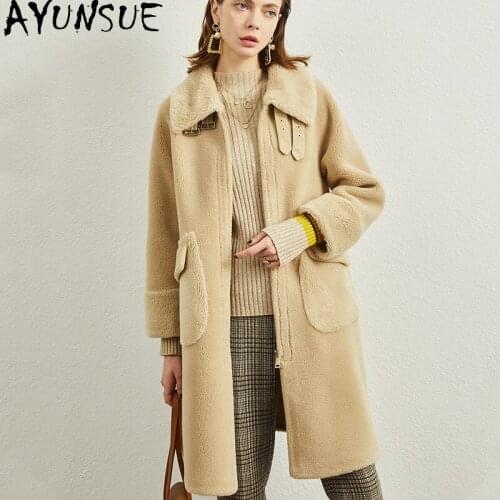 AYUNSUE Long Elegant Wool Jacket Women Winter 2021 Womens Fur Coat Korean Sheep Shearling Jacket Casaco Feminino Inverno Gxy355