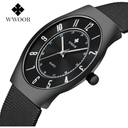 WWOOR 2019 Mens Watches Top Brand Luxury Men Quartz Watch Ultra Thin Mesh Straps Business Casual Wristwatch reloj masculino #c