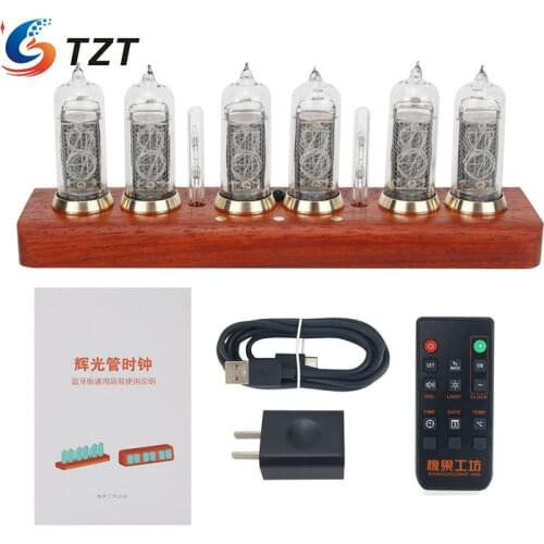 TZT Soviet IN14 Glow Tube Clock Bluetooth Nixie Tube Clock Electronic Alarm Clock With Solid Wood Base